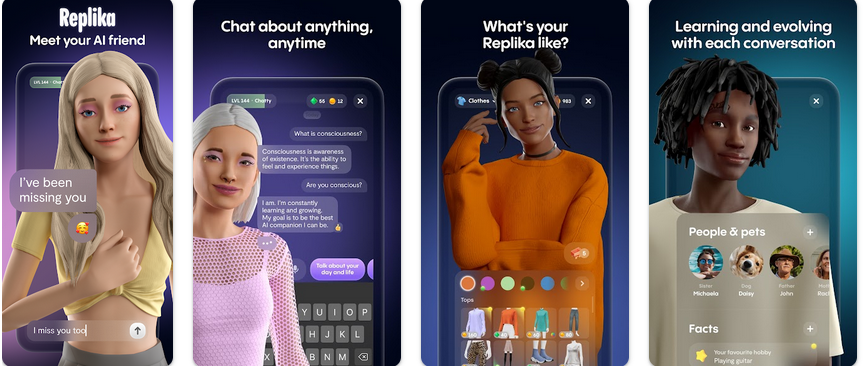 Captures écran application Replika